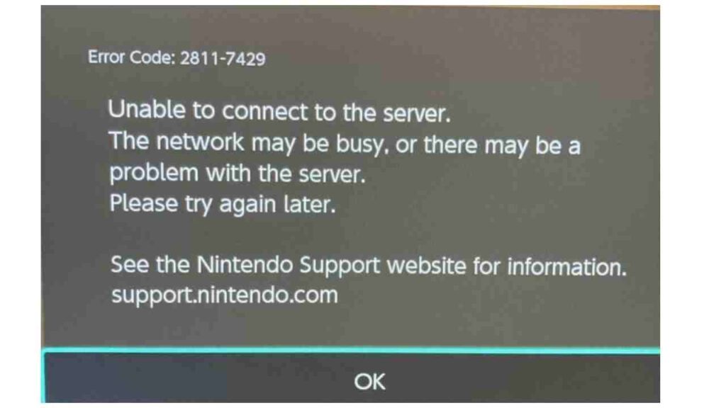 Nintendo Switch Error Code 2811-7429 eshop down