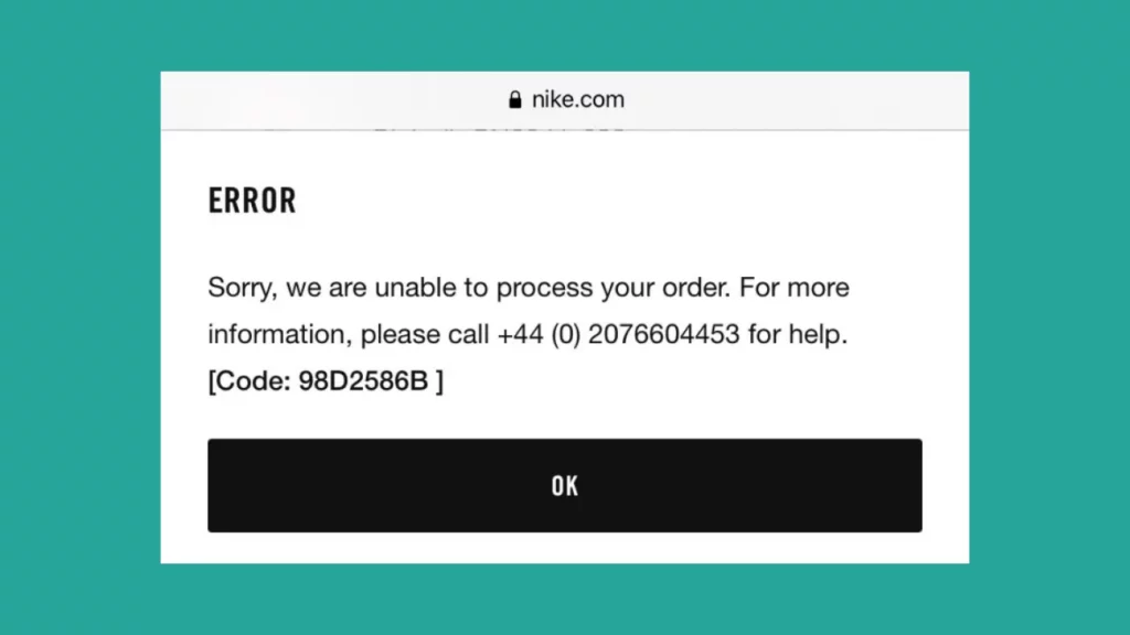 Nike Error Code 98D2586B fix