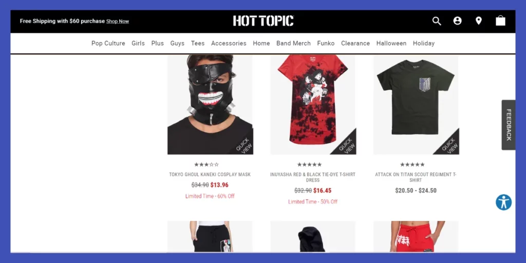 hottopic anime clothing store