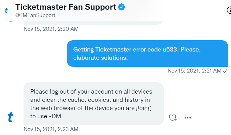 Ticketmaster Error Code u533