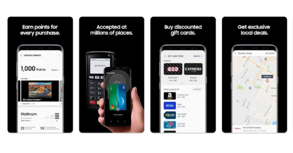 payments to merchants and businesses
Samsung pay