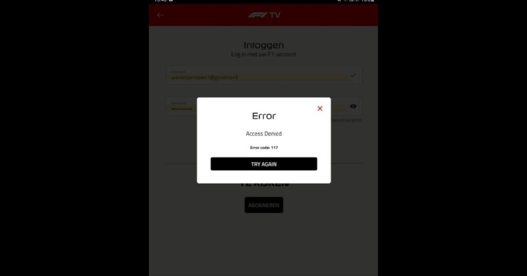 F1 TV Error Code 117