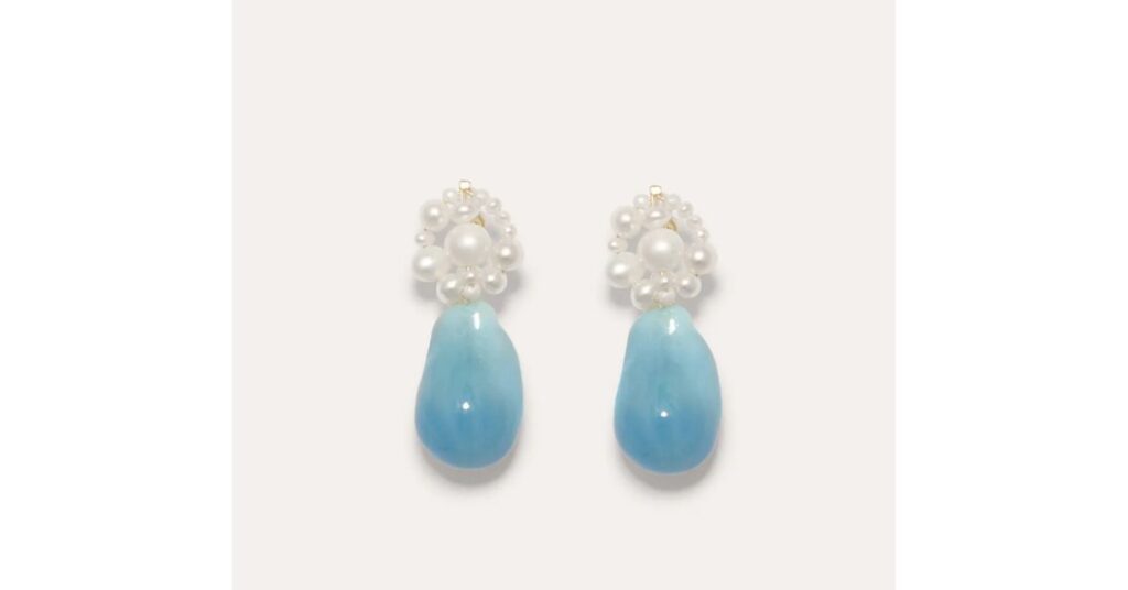 Pearl and Blue Bio Resin Gold Vermeil Earrings