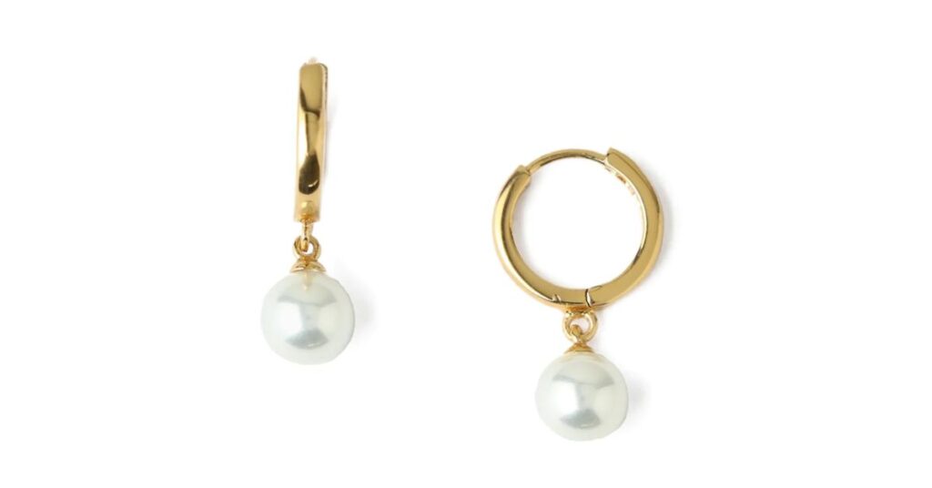 Pearl Drop Huggie Hoop Earrings - Gold