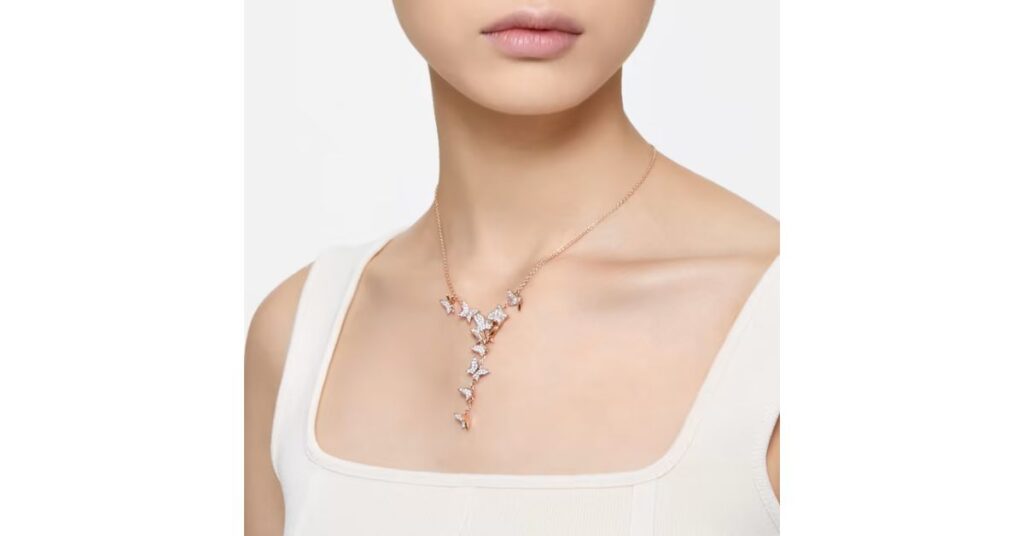 Lilia Y necklace Butterfly, White, Rose gold-tone plated