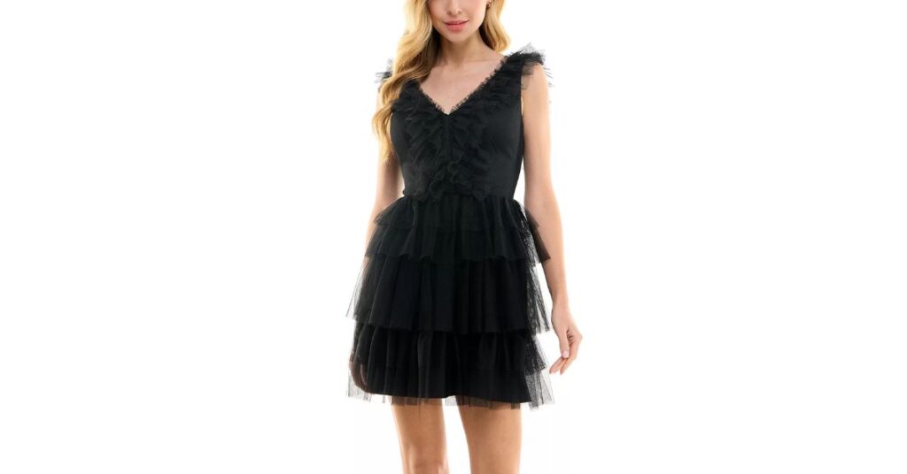 Juniors' Tiered Mesh Fit & Flare Dress
